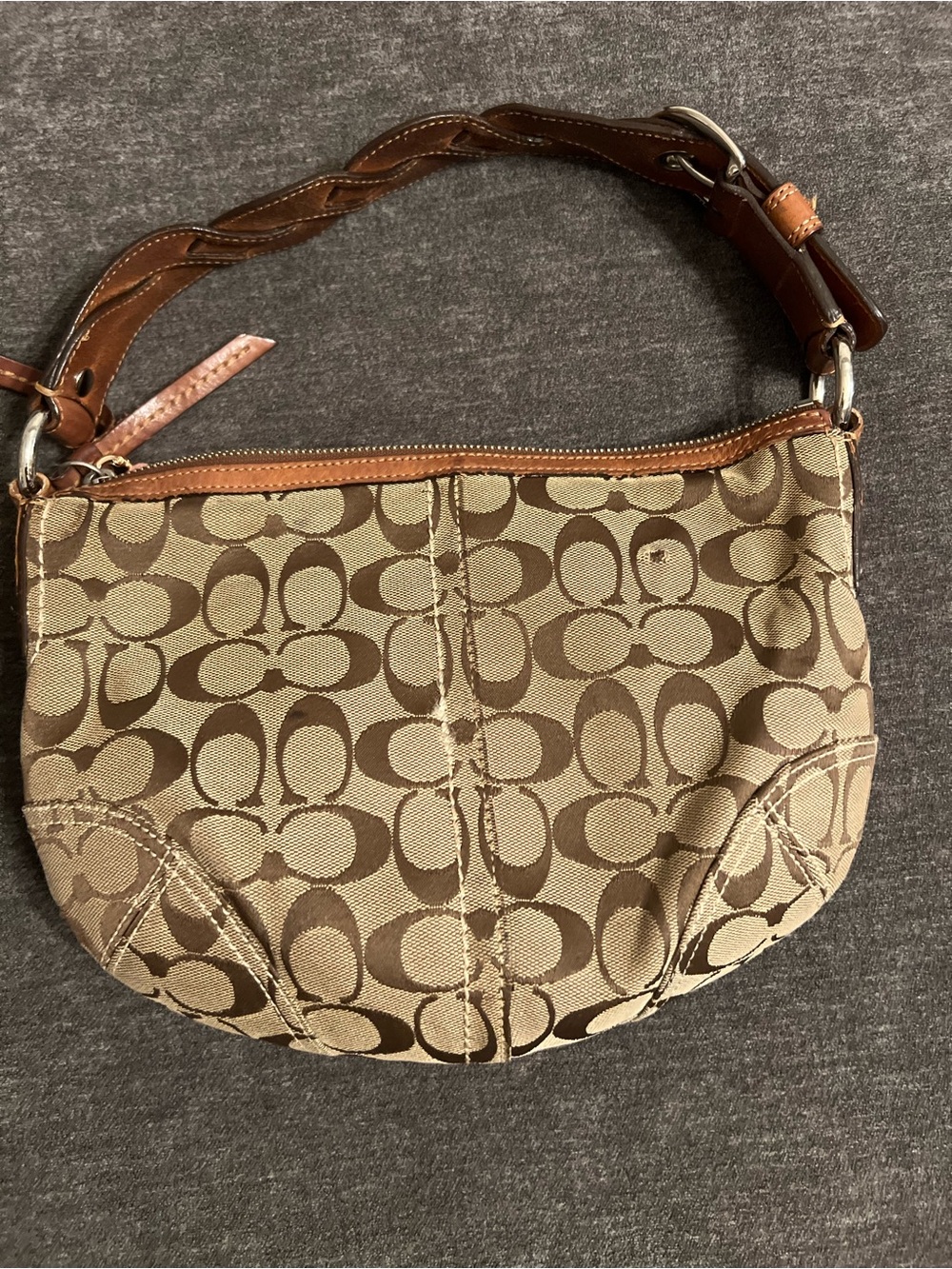 Coach Signature Canvas Shoulder Bag in Brown and Tan